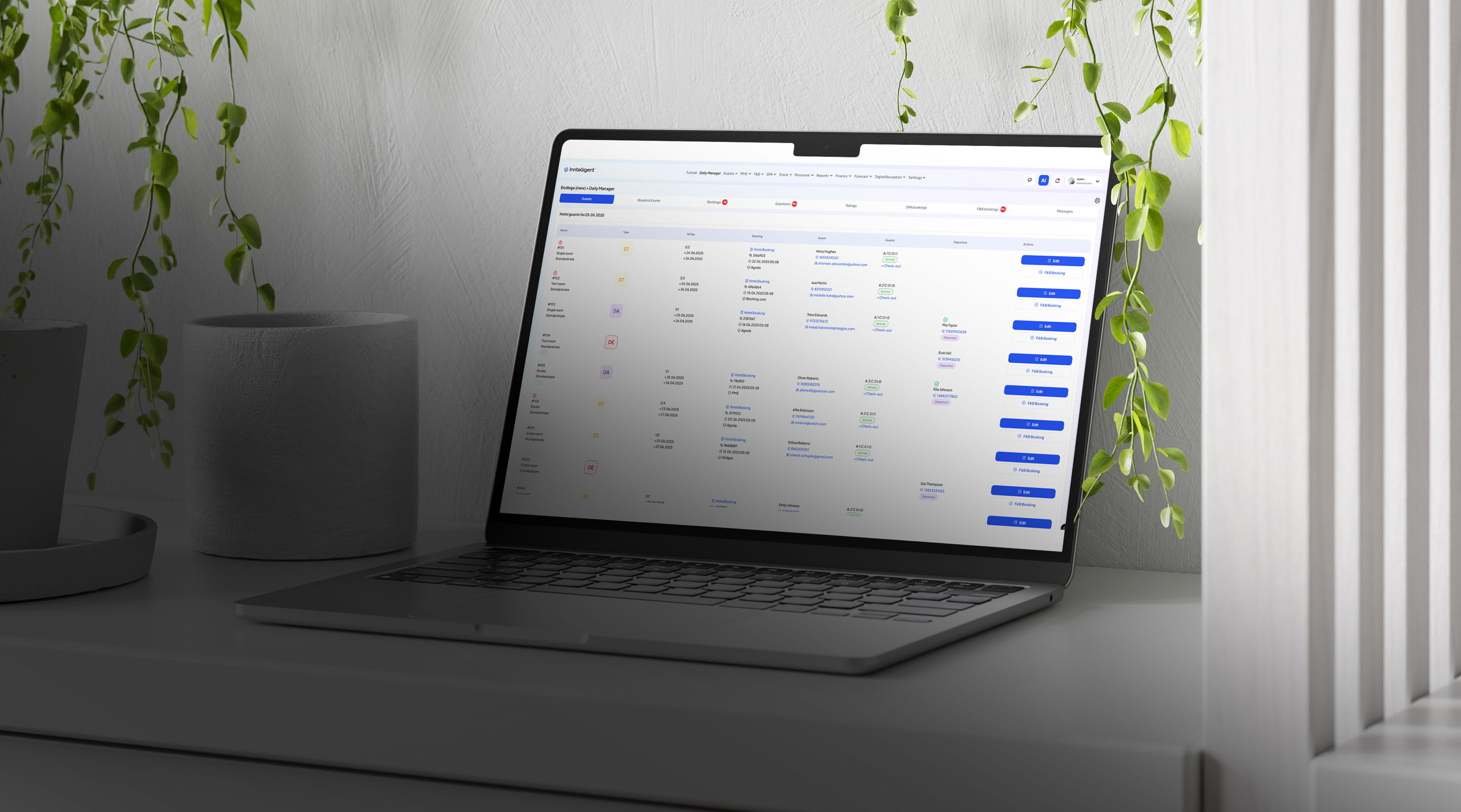 Dashboard showing guest stay history and preferences