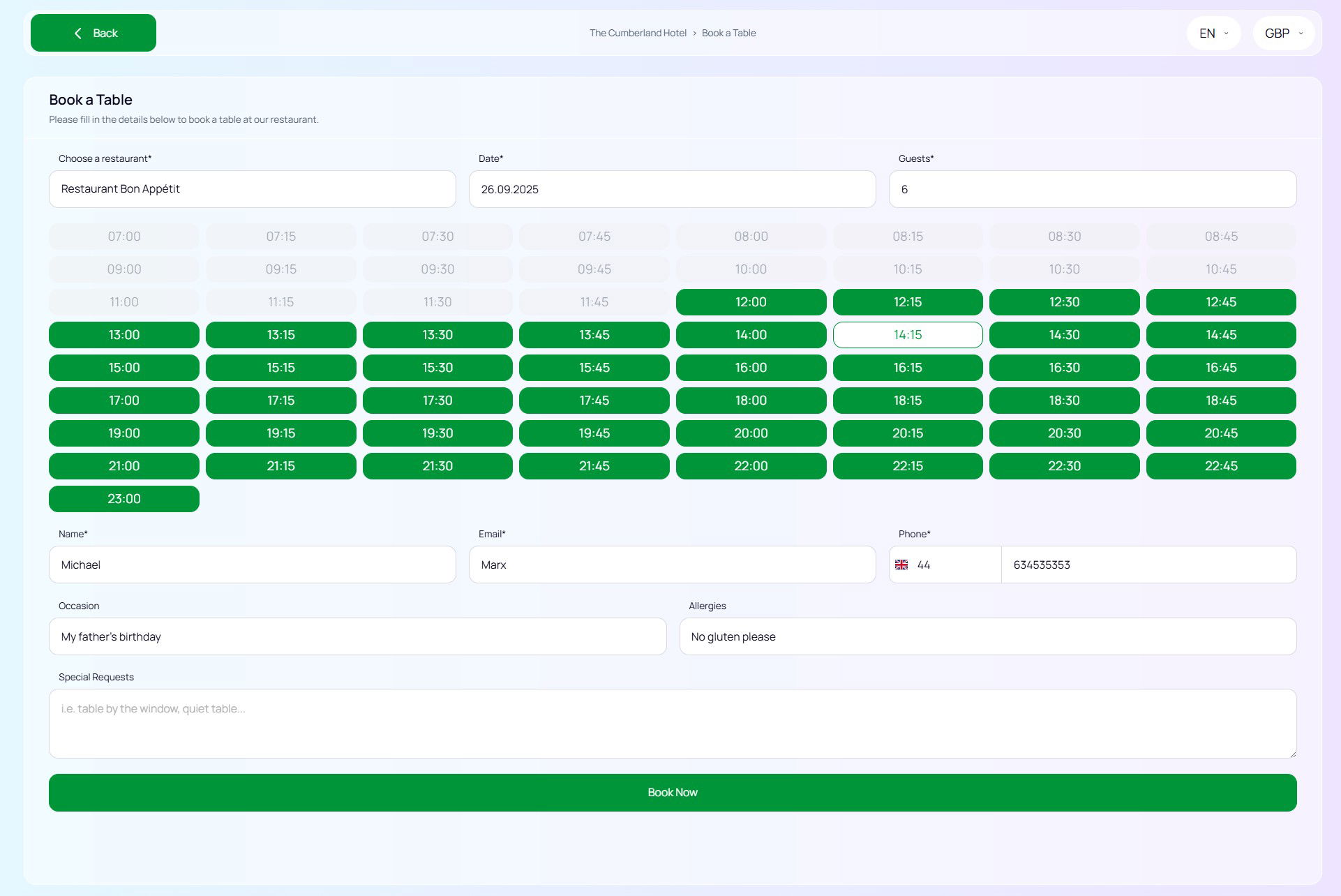 Booking Module for Outlets