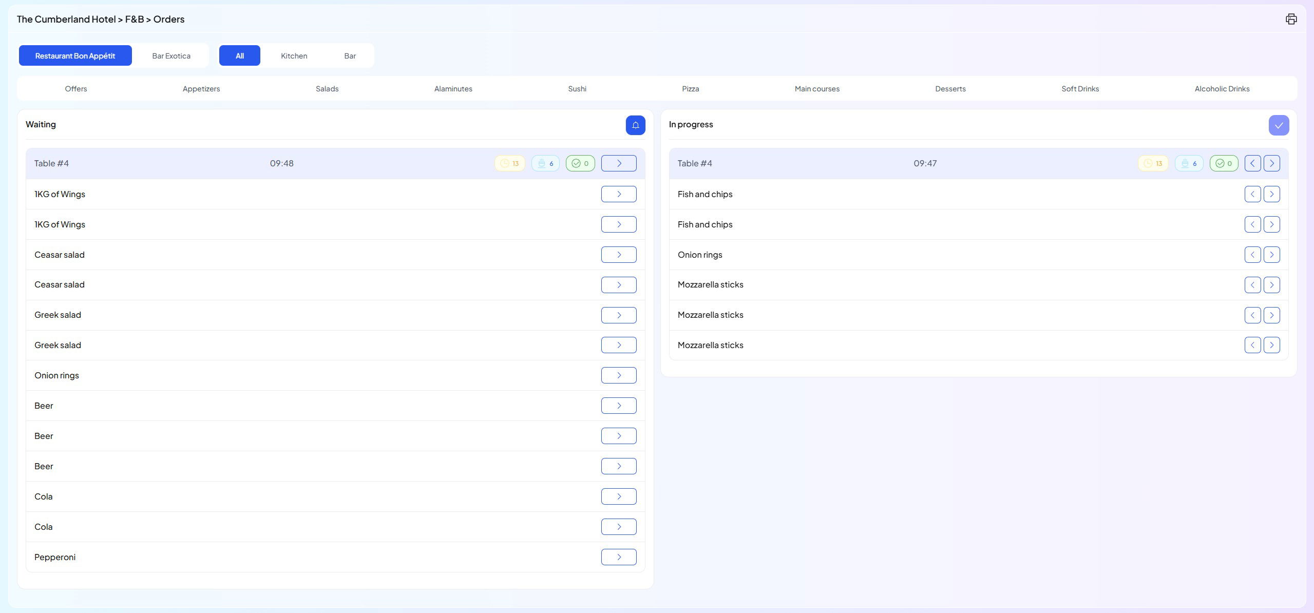 Kitchen View with “Order Ready” Tracking
