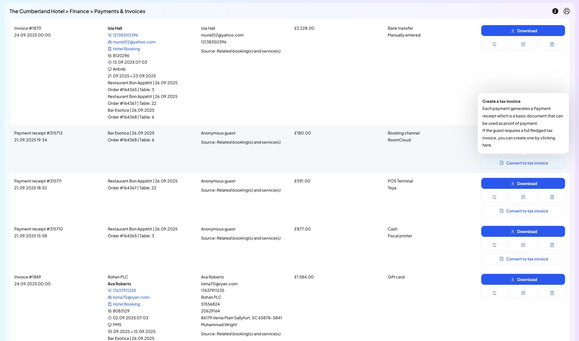 Invoices in Inntelligent platform