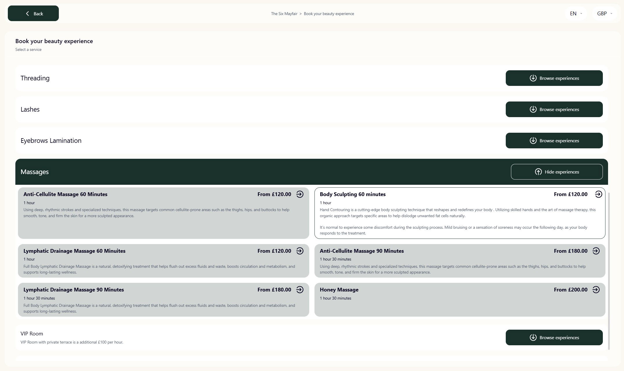 Digital Spa Menu