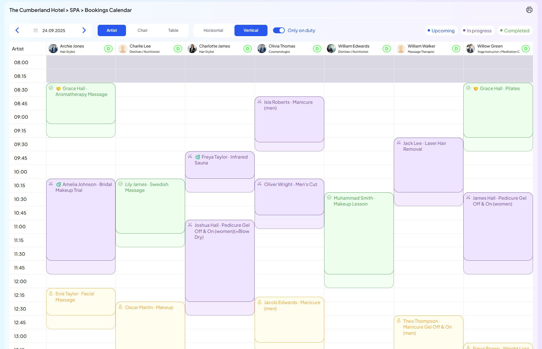 Calendar & Booking (per specialist or room) in Inntelligent platform