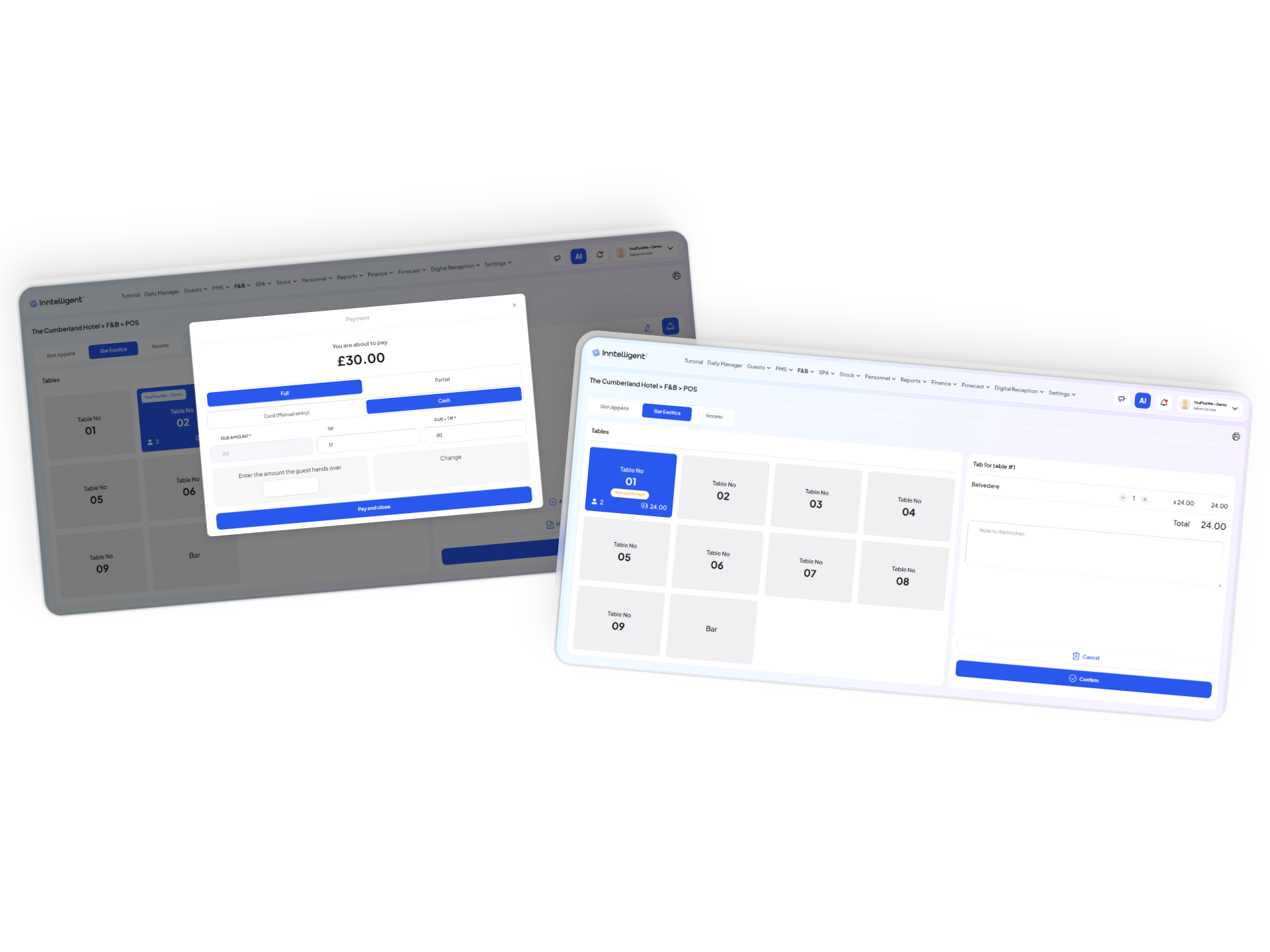 ПОС и каса за храни и напитки в платформата Inntelligent