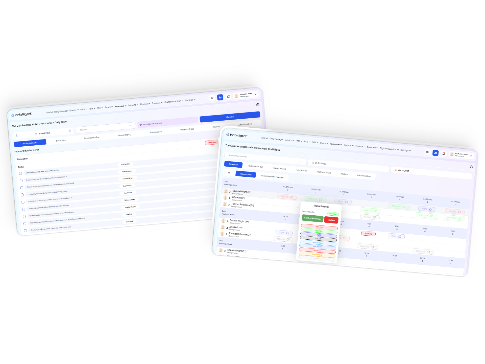 График и график на персонала в платформата Inntelligent